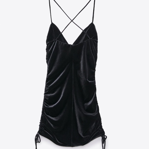 NWOT Zara Draped Black Velvet Mini Dress Sz XS - Picture 2 of 7